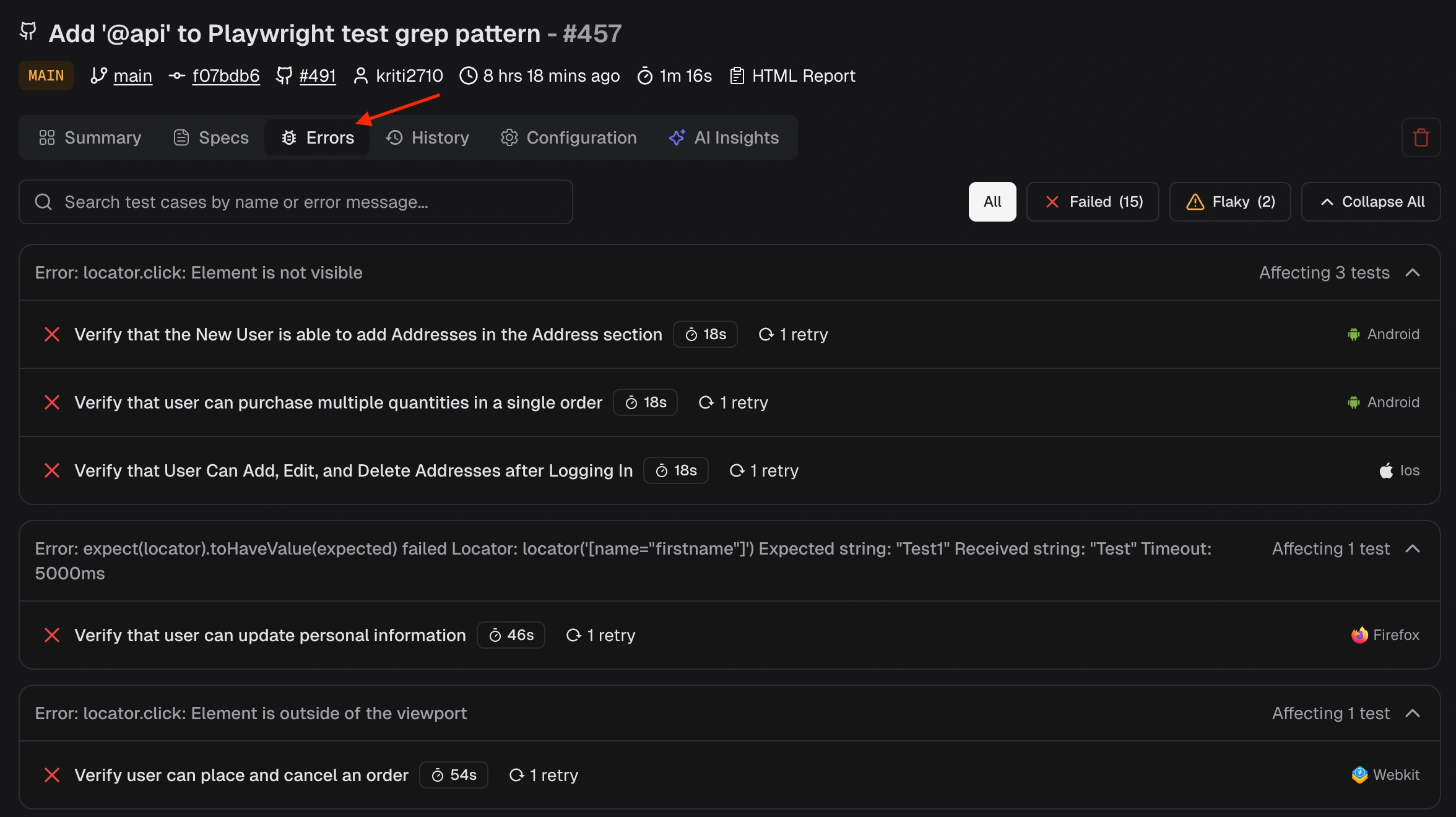 Error View with Filters