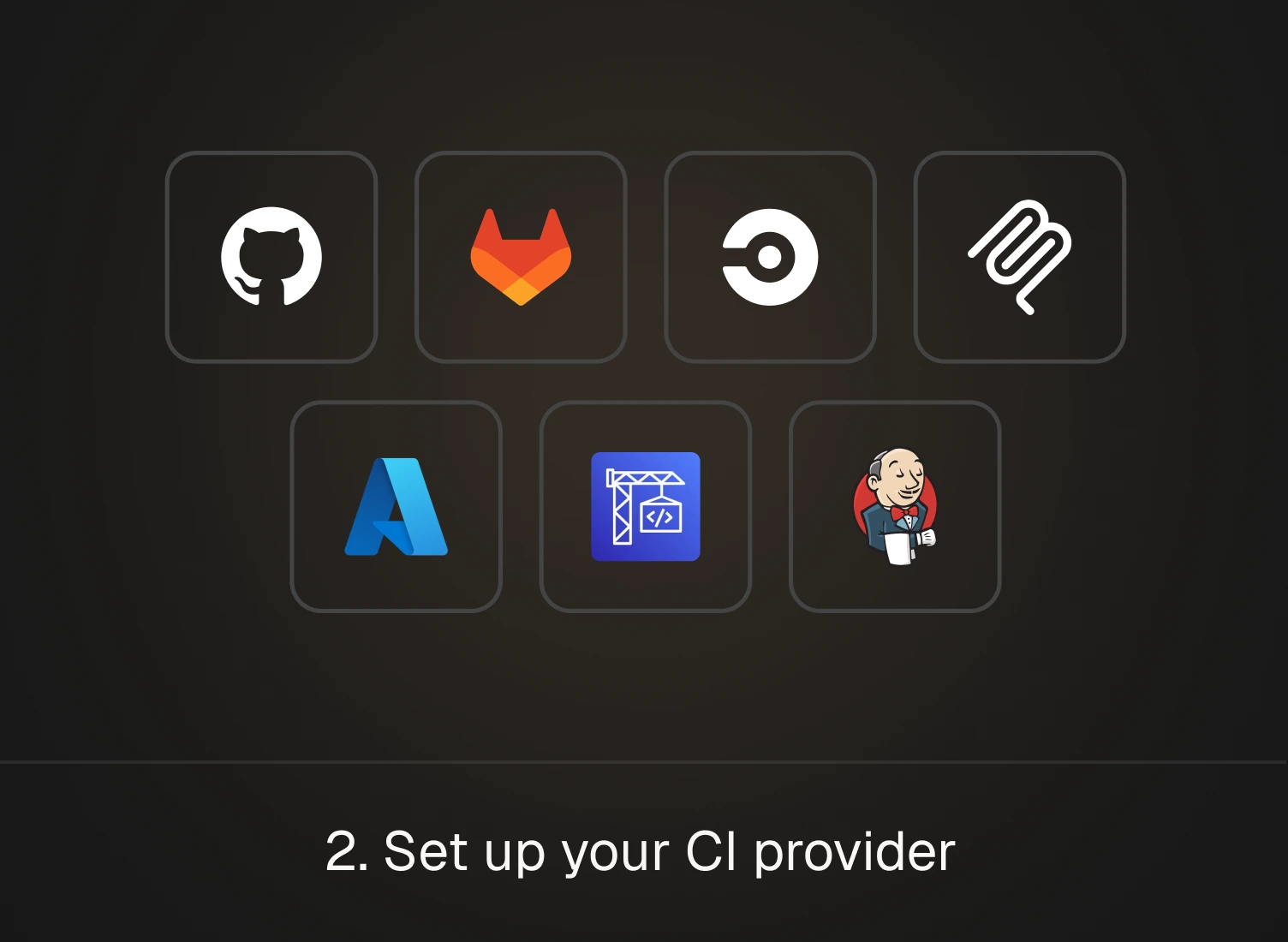 Step 2: set up your CI provider, with GitHub, GitLab, CircleCI, Azure DevOps, and Jenkins supported