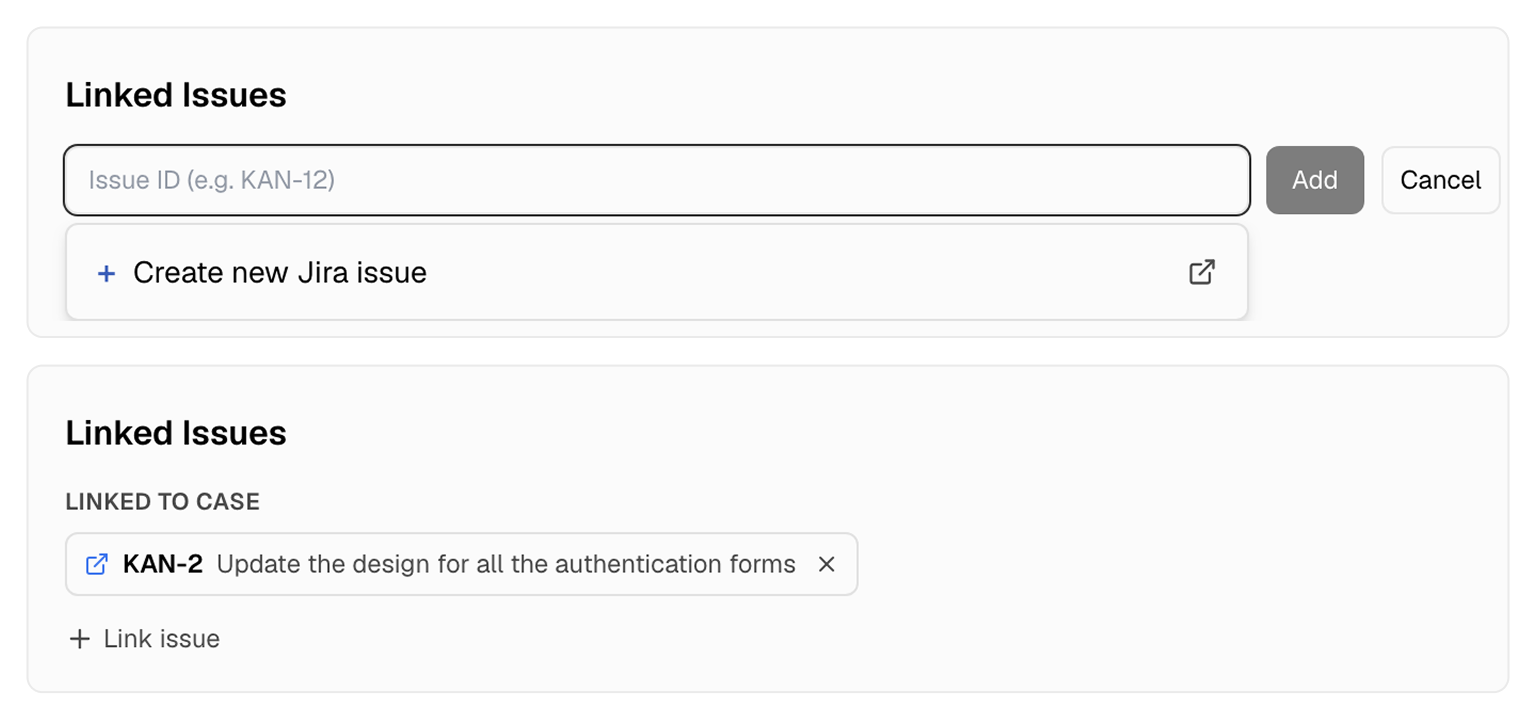 TestDino test entity showing the create and link Jira issue option