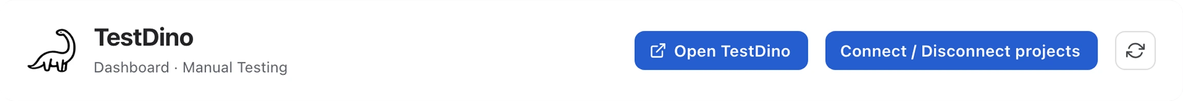 TestDino Forge app dashboard header with Open TestDino and Connect / Disconnect projects buttons