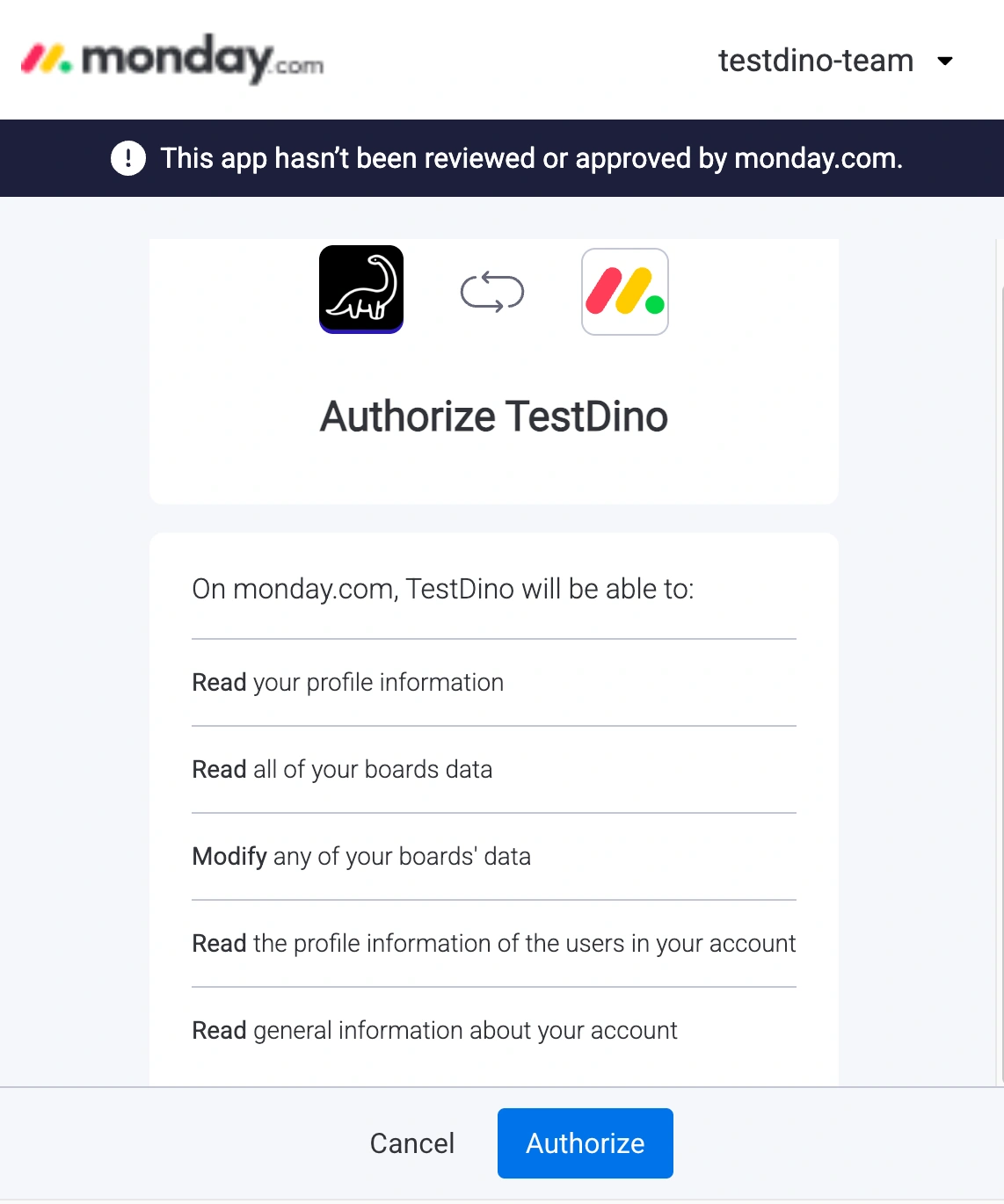 Authorize Monday.com integration