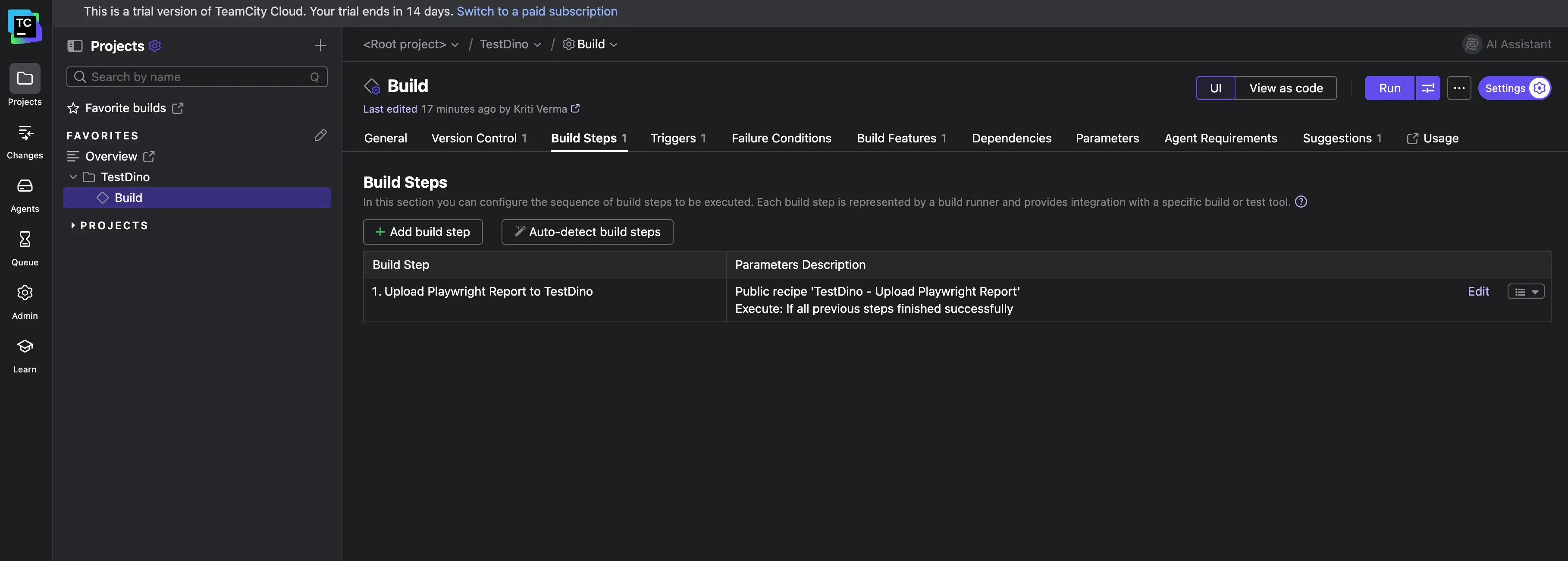 Adding a build step in TeamCity