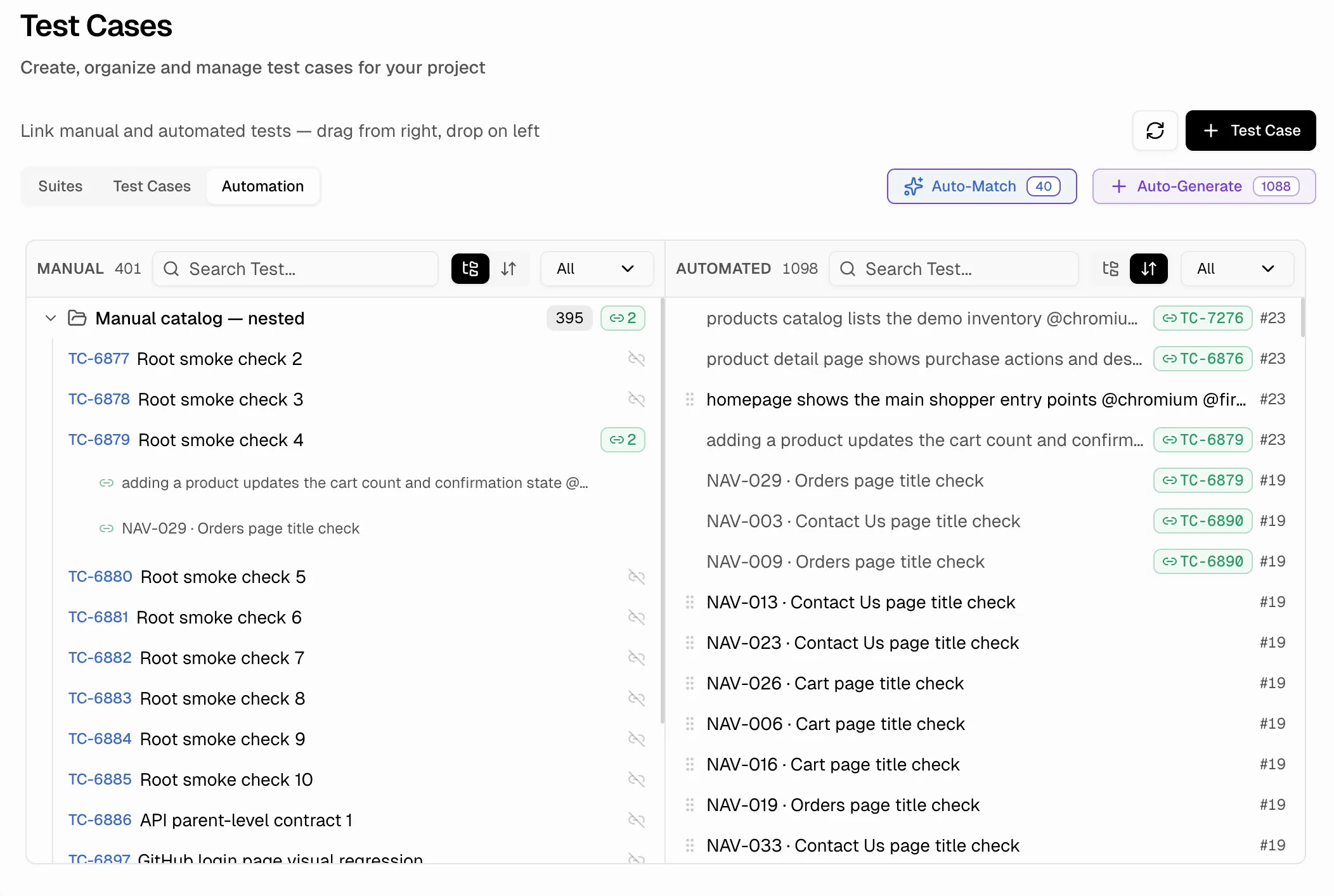 Automation view showing Hierarchy view with grouped tree and Flatten view with flat list